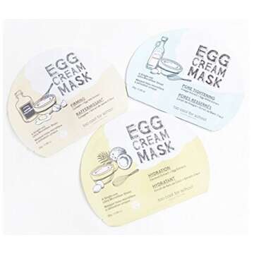 Too Cool For School Best 3 Type Combo Egg Cream Mask (Pack of 6) - Hydration, Pore Tightening, Firming Mask Pack Sheet