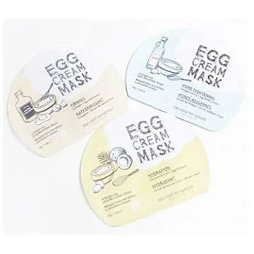Too Cool For School Best 3 Type Combo Egg Cream Mask (Pack of 6) - Hydration, Pore Tightening, Firming Mask Pack Sheet
