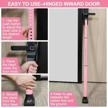 Rerishom Door Security Bar, Door Stoppers Security bar,Heavy Duty Door Lock Security Door Jammer Door Stopper for Apartment, Hotel Room,Screen Door Hardware, Gate Lock Bar(2 Pack,Pink)
