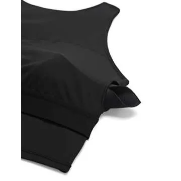 CRZ YOGA Women's High Neck Longline Sports Bra - Padded Racerback Yoga Bra Crop Tank Top with Built in Shelf Bra Black Large