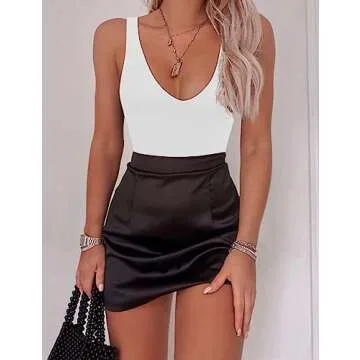 SAUNGKUAI Women’s Bodysuit Sexy Plunge Deep V Neck Backless Sleeveless Tank Thong Body Suits Outfits for Going Out White M