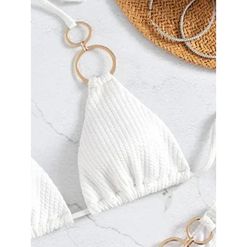 Stylish WDIRARA Women's Ring Halter Bikini Swimwear