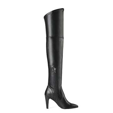 DREAM PAIRS Women's Thigh High Boots Over The Knee Heels Long Sexy Pointed Toe Boots,Size 7,Black/pu,DOB214
