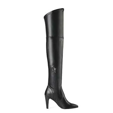 DREAM PAIRS Women's Thigh High Boots Over The Knee Heels Long Sexy Pointed Toe Boots,Size 7,Black/pu,DOB214