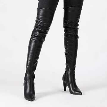 DREAM PAIRS Women's Thigh High Boots Over The Knee Heels Long Sexy Pointed Toe Boots,Size 7,Black/pu,DOB214