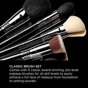 Sigma Beauty Makeup Brush Set – Set of 5 Classic Makeup Brushes for Full Face, Professional Makeup Brushes for Foundation, Concealer, Blush/Powder, Contour, and Highlight (5 pcs)