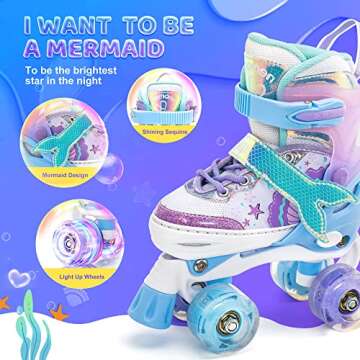 NEMONE Mermaid Light Up Adjustable Roller Skates for Girls