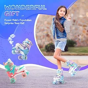 NEMONE Mermaid Light Up Adjustable Roller Skates for Girls