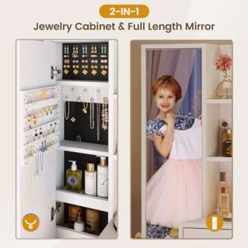 HAUOMS Makeup Vanity with Jewelry Cabinet & LED Lighted Mirror, Modern Vanity Desk with Charging Station, Double Mirror Vanity Table Set, White & Gold