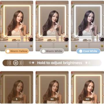 HAUOMS Makeup Vanity with Jewelry Cabinet & LED Lighted Mirror, Modern Vanity Desk with Charging Station, Double Mirror Vanity Table Set, White & Gold