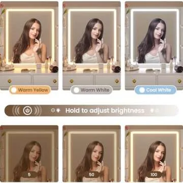 HAUOMS Makeup Vanity with Jewelry Cabinet & LED Lighted Mirror, Modern Vanity Desk with Charging Station, Double Mirror Vanity Table Set, White & Gold