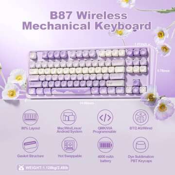 YUNZII B87 Wireless Mechanical Keyboard,QMK/VIA Programmable,TKL Layout 87 Keys,BT/2.4G/USB-C,Hot Sw...