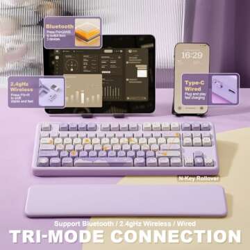 YUNZII B87 Wireless Mechanical Keyboard,QMK/VIA Programmable,TKL Layout 87 Keys,BT/2.4G/USB-C,Hot Swap Gasket Mount RGB Backlit Gaming with Wrist Rest for Win/Mac (Purple, Milk V2)