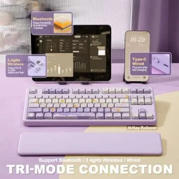 YUNZII B87 Wireless Mechanical Keyboard,QMK/VIA Programmable,TKL Layout 87 Keys,BT/2.4G/USB-C,Hot Swap Gasket Mount RGB Backlit Gaming with Wrist Rest for Win/Mac (Purple, Milk V2)