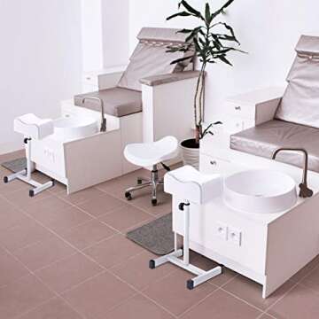 Giantex Pedicure Footrest Technician Nail Equipment, Salon Spa Beauty Footrest Home Pedicures with Height Adjustable Seat, Non-Slip Legs and Padded Seat Simple Assembly Manicure Stool(White)