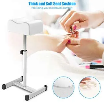 Giantex Pedicure Footrest Technician Nail Equipment, Salon Spa Beauty Footrest Home Pedicures with Height Adjustable Seat, Non-Slip Legs and Padded Seat Simple Assembly Manicure Stool(White)