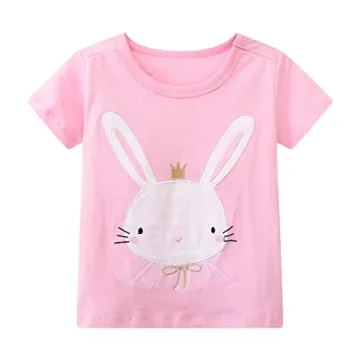 Cute Girls Bunny Applique T-Shirts for Toddlers 2-Pack.
