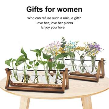 Renmxj Plant Propagation Station, Propagation Vases for Plants, Unique Gardening Birthday Gifts for Women Plant Lovers Mom Best Friend - 5 Bulb Glass Vases