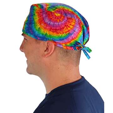 Sparkling EARTH Tie Dye Tye Die Tye Dye Unisex Classic Surgical Style Scrub Working Cap - 100% Cotton - Made in The USA!