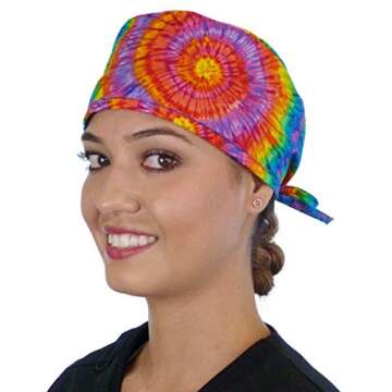 Sparkling EARTH Tie Dye Tye Die Tye Dye Unisex Classic Surgical Style Scrub Working Cap - 100% Cotton - Made in The USA!