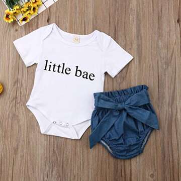 Honganda 2Pcs/Set Newborn Infant Baby Girl Romper Top+Denim Shorts Summer Outfits (White+Denim, 0-3 Months)