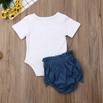 Honganda 2Pcs/Set Newborn Infant Baby Girl Romper Top+Denim Shorts Summer Outfits (White+Denim, 0-3 Months)