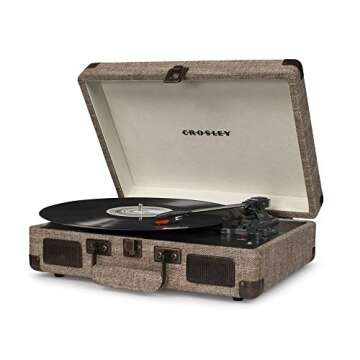 Crosley CR8005D-HA Cruiser Deluxe Vintage 3-Speed Bluetooth Suitcase Vinyl Record Player Turntable, Havana