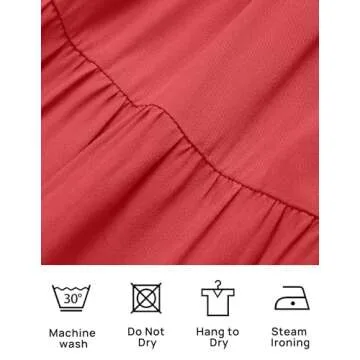 ZESICA Women's 2025 Summer Casual Flutter Short Sleeve Crew Neck Smocked Elastic Waist Tiered Midi Dress,Watermelonred,Small