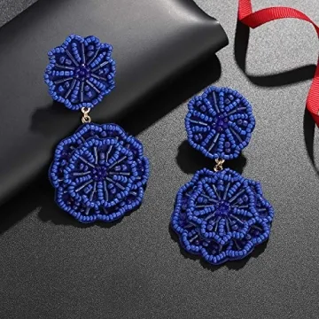 HSWE Handmade Beaded Drop Earrings for Women