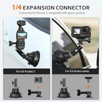 Tomat Pocket 3 Suction Cup Mount, Car Mount Windshield Window Dash Holder Kit with Expansion Adapter for DJI Osmo Pocket 3 Accessories