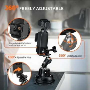 Tomat Pocket 3 Suction Cup Mount, Car Mount Windshield Window Dash Holder Kit with Expansion Adapter for DJI Osmo Pocket 3 Accessories