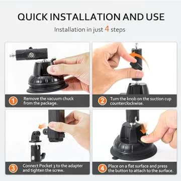 Tomat Pocket 3 Suction Cup Mount, Car Mount Windshield Window Dash Holder Kit with Expansion Adapter for DJI Osmo Pocket 3 Accessories