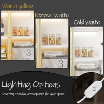 FAMAPY Display Cabinet with Glass Doors and Lights, Glass Display Cabinet with 4-Tier Storage Shelves, Pop-up Design, Trophy Case White and Champagne Gold (31.5”W x 15.7”D x 63”H)