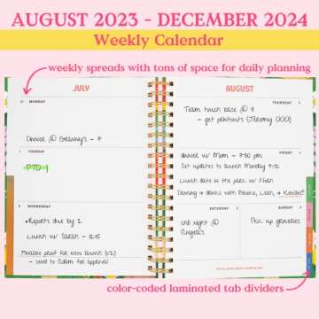 ban.do Daily Planner 2023-2024, Large Weekly Planner Dated August 2023 - December 2024, Hardcover Self Care Journal, Spiral Planner with Monthly Calendar, Stickers, & Pockets, All Leading to Something
