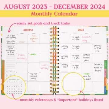 ban.do Daily Planner 2023-2024, Large Weekly Planner Dated August 2023 - December 2024, Hardcover Self Care Journal, Spiral Planner with Monthly Calendar, Stickers, & Pockets, All Leading to Something