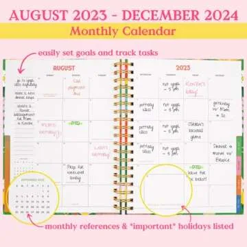 ban.do Daily Planner 2023-2024, Large Weekly Planner Dated August 2023 - December 2024, Hardcover Self Care Journal, Spiral Planner with Monthly Calendar, Stickers, & Pockets, All Leading to Something