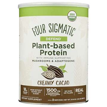 Four Sigmatic Organic Plant Based Protein with Superfoods Repair Creamy Cacao Flavor, Refined Sugar Free, Gluten Free, Soy Free, No Gums or Fillers, 21.6 Ounce (Pack of 1)