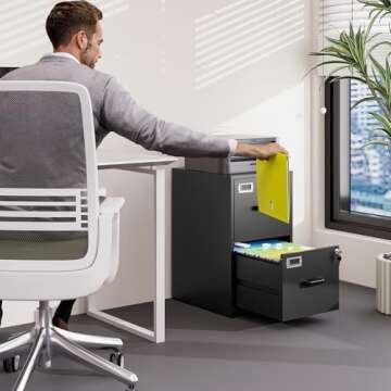 BYNSOE 2 Drawer File Cabinet with Lock Vertical Filing Storage Cabinet Office Home Steel Vertical Fi...