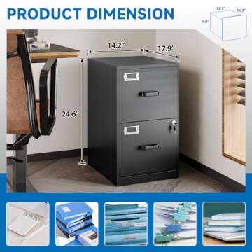 BYNSOE 2 Drawer File Cabinet with Lock Vertical Filing Storage Cabinet Office Home Steel Vertical File Cabinets for Letter Size File Cabinet Locked,Assembly Required
