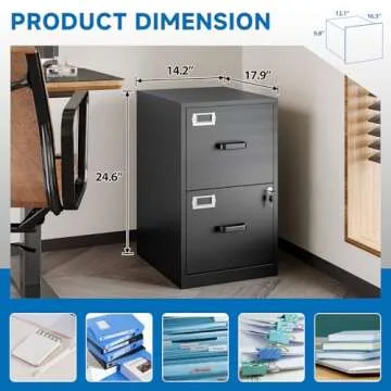BYNSOE 2 Drawer File Cabinet with Lock Vertical Filing Storage Cabinet Office Home Steel Vertical File Cabinets for Letter Size File Cabinet Locked,Assembly Required