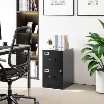 BYNSOE 2 Drawer File Cabinet with Lock Vertical Filing Storage Cabinet Office Home Steel Vertical File Cabinets for Letter Size File Cabinet Locked,Assembly Required