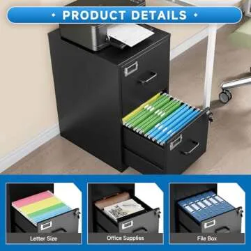 BYNSOE 2 Drawer File Cabinet with Lock Vertical Filing Storage Cabinet Office Home Steel Vertical File Cabinets for Letter Size File Cabinet Locked,Assembly Required