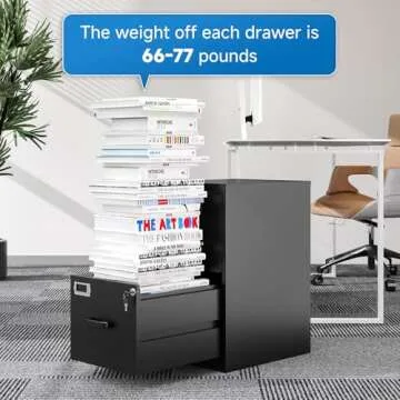 BYNSOE 2 Drawer File Cabinet with Lock Vertical Filing Storage Cabinet Office Home Steel Vertical File Cabinets for Letter Size File Cabinet Locked,Assembly Required