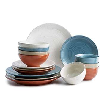 Sango Siterra Painter's Palette 16-Piece Stoneware Dinnerware Set – Service for 4, Multicolor with Unique Flecked Design, Perfect for Everyday Dining & Entertainment, Microwave & Dishwasher Safe