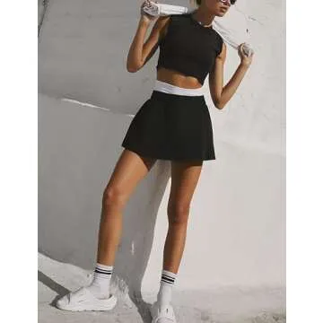 Seetaa Womens Tennis Athletic Dress 2 Piece Workout Hot Shot Skort Set Mini Golf Active Skirt Built-in Shorts and Pocket