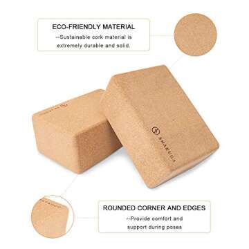 SNAKUGA Cork Yoga Block 2 Pack for Pilates, 9"x6"x4" Non-Slip & High Density Blocks for Meditation, ...