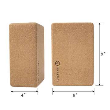 SNAKUGA Cork Yoga Block 2 Pack for Pilates, 9"x6"x4" Non-Slip & High Density Blocks for Meditation, Fitness and Stretching, Supportive and Flexibility Brick for Improve Poses Balance