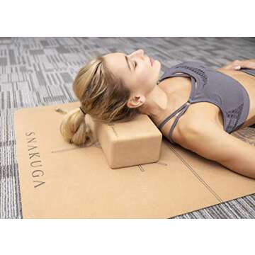 SNAKUGA Cork Yoga Block 2 Pack for Pilates, 9"x6"x4" Non-Slip & High Density Blocks for Meditation, Fitness and Stretching, Supportive and Flexibility Brick for Improve Poses Balance