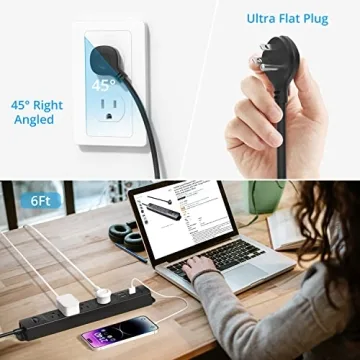 TROND Power Strip with USB, Surge Protection & Flat Plug