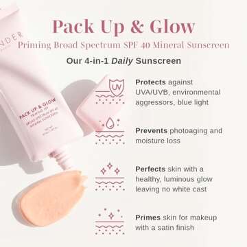Wander Beauty Pack Up & Glow Primer with SPF 40 - 100% Mineral Sunscreen with Non-Nano Zinc Oxide + Titanium Dioxide - 4-in-1 Universal Tinted Sunscreen - Protect, Prevent, Perfect & Prime - 1.69 oz
